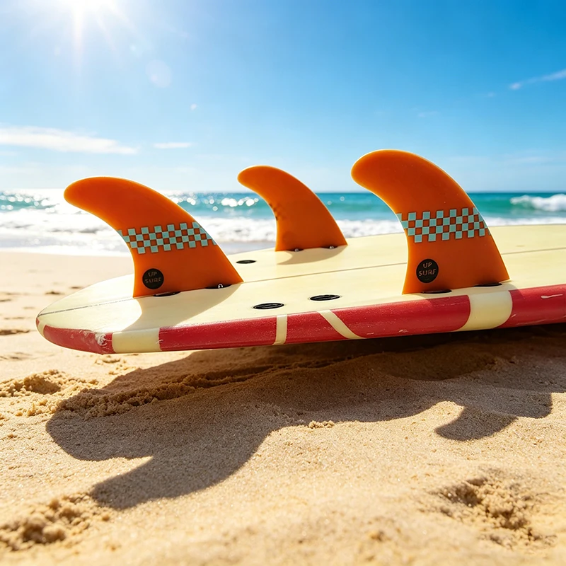 

G5 Tri Fins UPSURF FCS M Thruster Fins Fiberglass Surfboard Fins Orange Plaid Surf Fins Double Tabs Quilhas UP Brand Surfing Fin