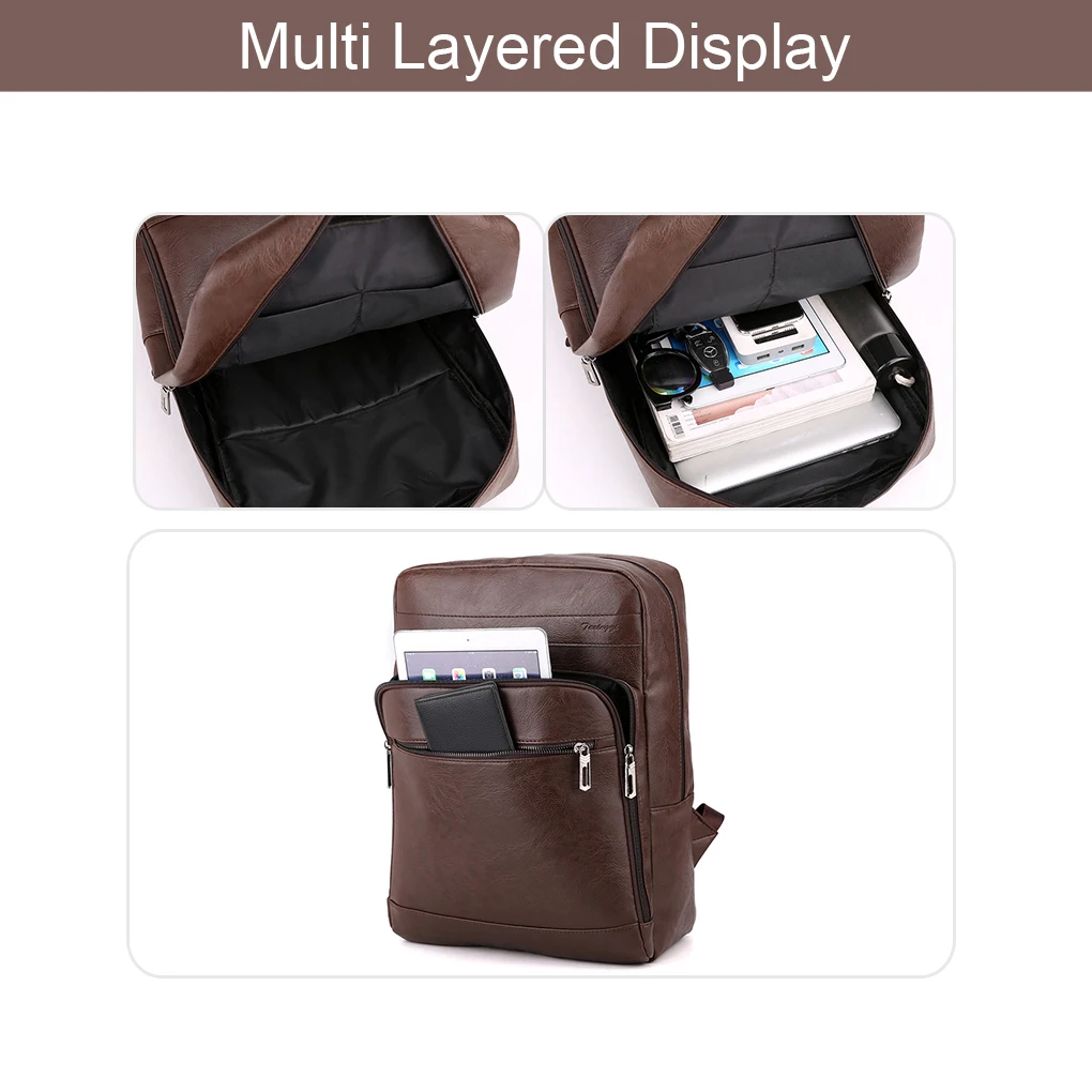 Men Multi-functional Backpack Fashionable PU Leather  Large Capacity Comfortable Laptop Bags School Business Leisure Backpacks