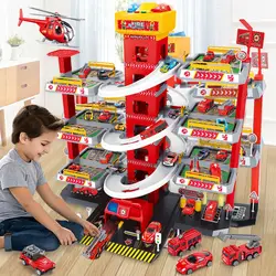 2023 New Children's Electric Track Parking Lot Boydiyassembling Multi-layer Rail Car Police Car Fire Truck Parking Toy