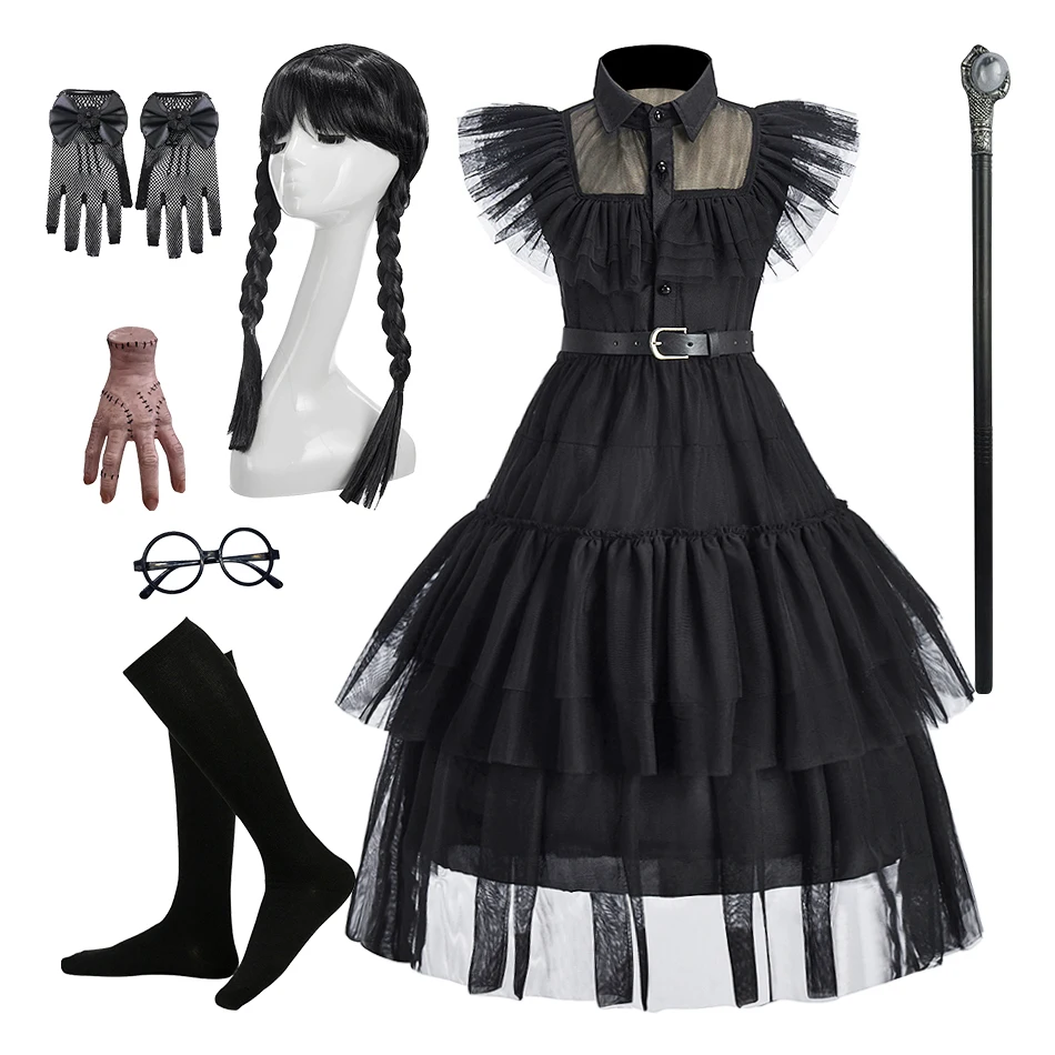 

Платье принцессы для девочек на Рождество, день рождения, платья для девочек, костюмы на Хэллоуин, детский костюм Аддамс, темная одежда для косплея Лолиты