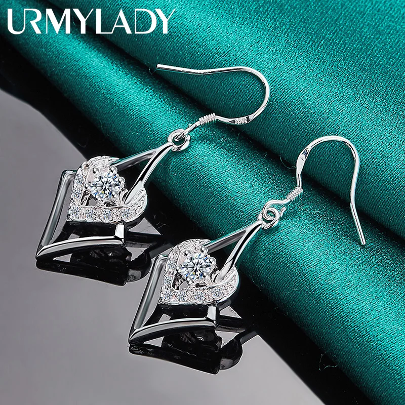 URMYLADY-pendientes de plata de ley 925 con forma de corazón y circonita para mujer, joyería de moda para compromiso y boda