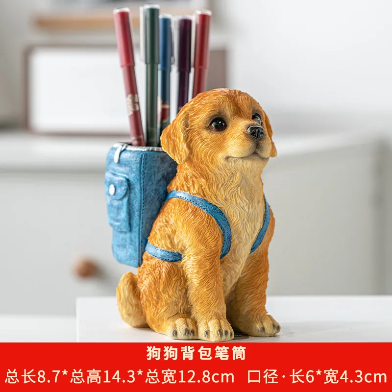 Cute Golden Retriever Pen Holder Light Luxury Desk Organizer Creative Desktop Storage Box for Students Kids Office