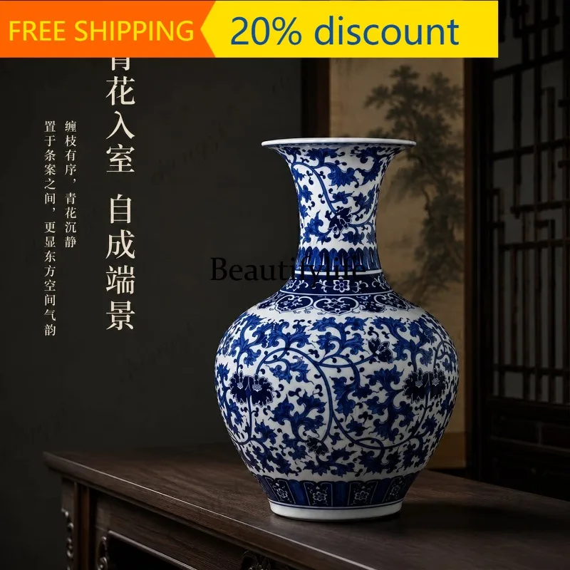 CC Jingdezhen ceramics hand-painted blue and white porcelain Chinese floor ornament living room desktop decoration vase