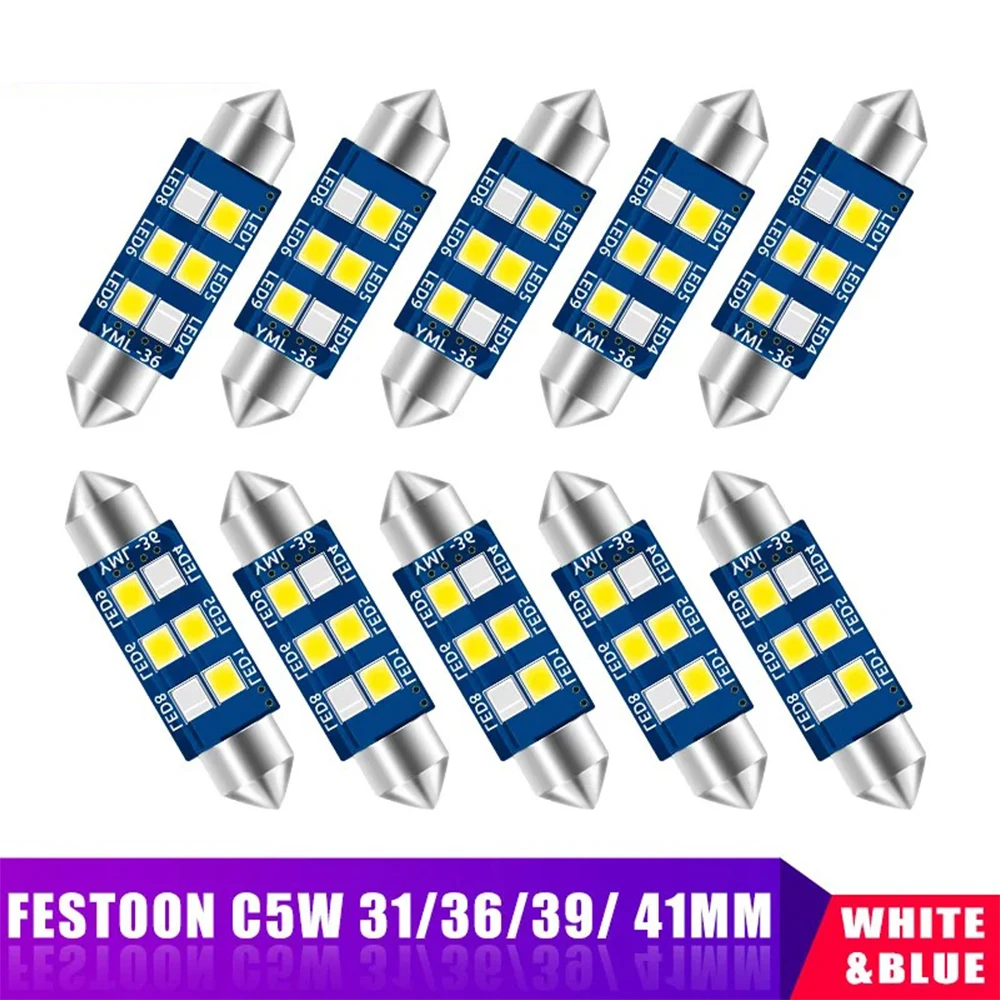 10PCS CANBUS C5W C10W Festoon Car LED 31mm 36mm 39mm 41mm led interior Dome Lamp License Plate Reading Light Makeup lamp 6000k