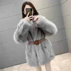 Spring Autumn Ladies Leather Fur Outwear 2024 Women Solid Color Medium Long Styles Fur Coat Female Long Sleeves Fox Fur Jacket