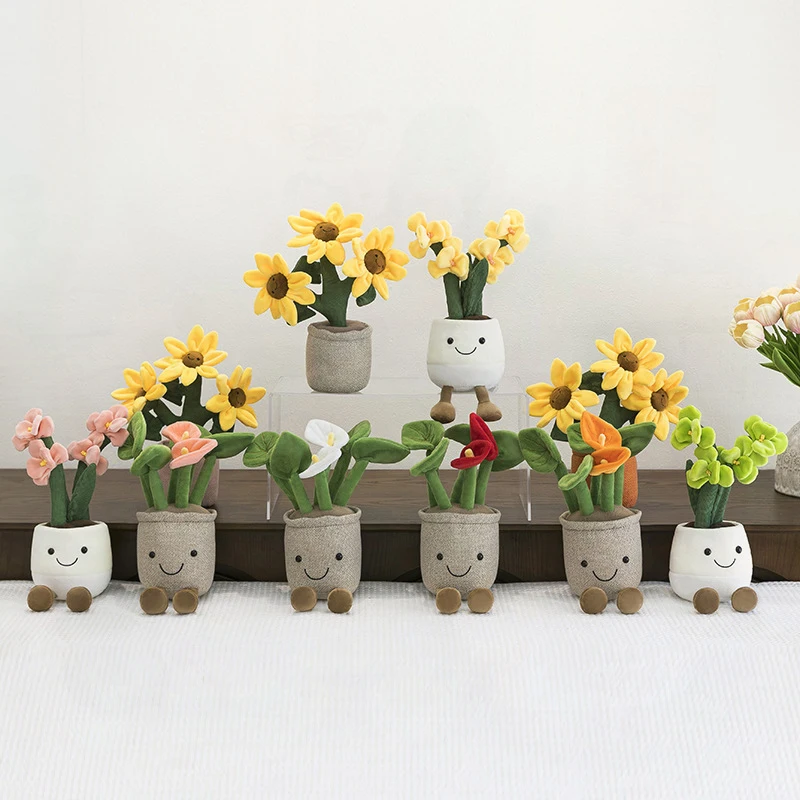 Kawaii Plush Toy Cute Stuffed Doll Flower Plant Indoor Decorative Potted Greenery Soft Toy for Kids Birthday Gift Relaxing Eye