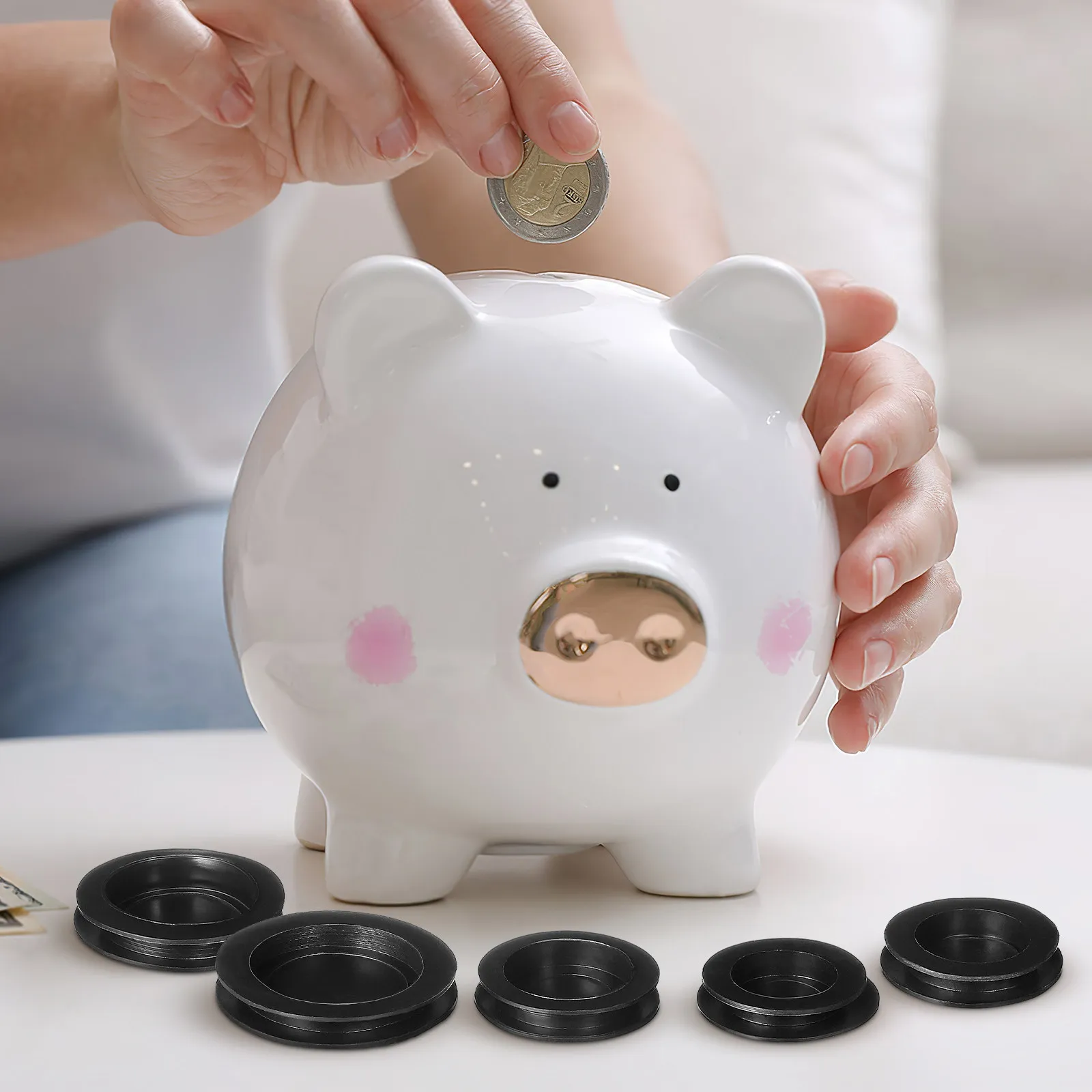 5Pcs Rubber Piggy Bank Bottom Stoppers Round Reusable Saving Box Plugs Easy Install Money Box Caps Piggy Bank Bottom Cover