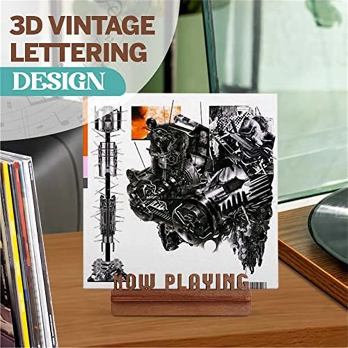 Now Playing Vinyl Record Stand Retro Holder for Vinyl Record Wood Record Stand Vinyl Gift Ideas Turntable Accessories