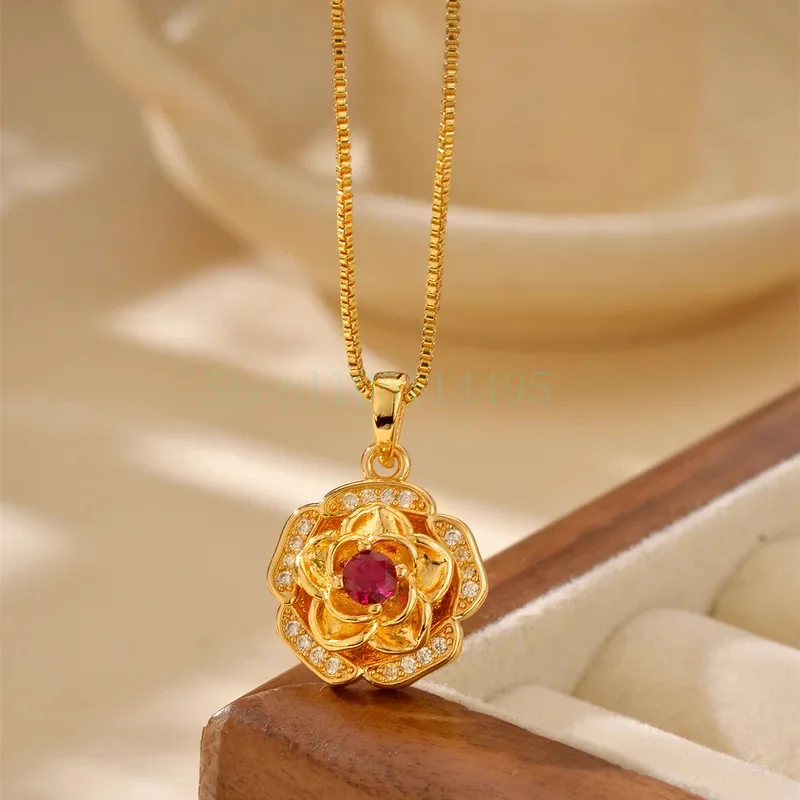 

Роскошное женское ожерелье с подвеской в виде цветка из чистого золота 24 карата 9999, вращающаяся подвеска в виде розы