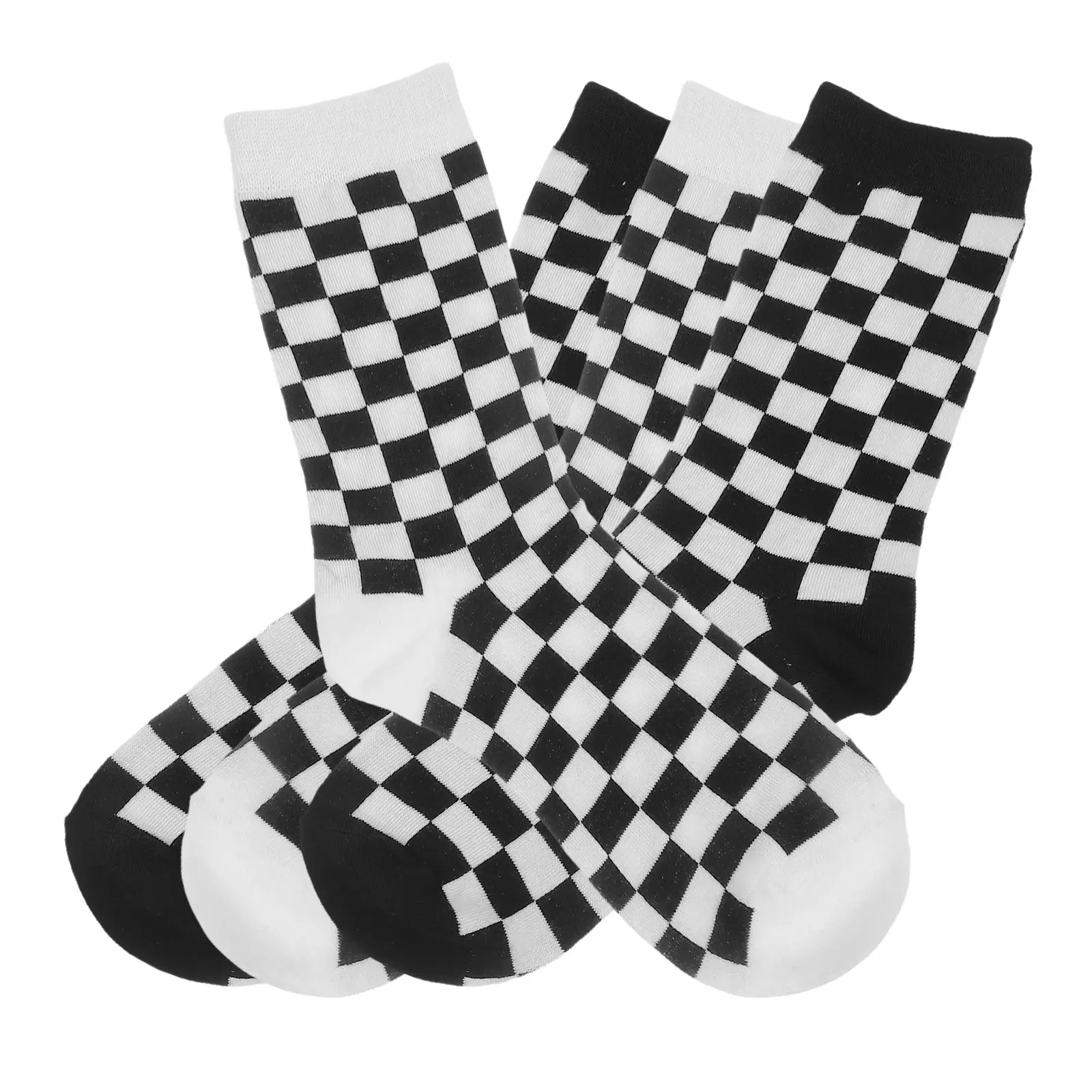 Black-white Plaid Socks Women Cotton Stripe Checkered All Season Soft Fit Moisture-wicking Skin-friendly