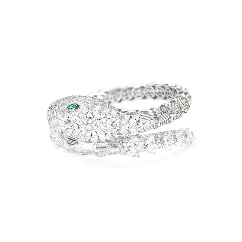 

Bellux 925 Silver Gold Plated Synthetic Zircon Bracelet Fashionable Silver Flower Luxury Snake Open Bangle