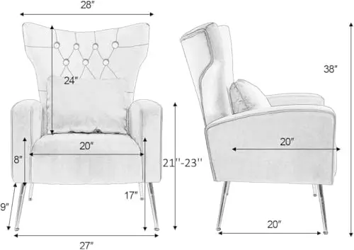 Button-Tufted Velvet Accent Chairs, WingBack Living Room Chair Armchair with Lumbar Pillow, Bedroom Chairs Arm Chair