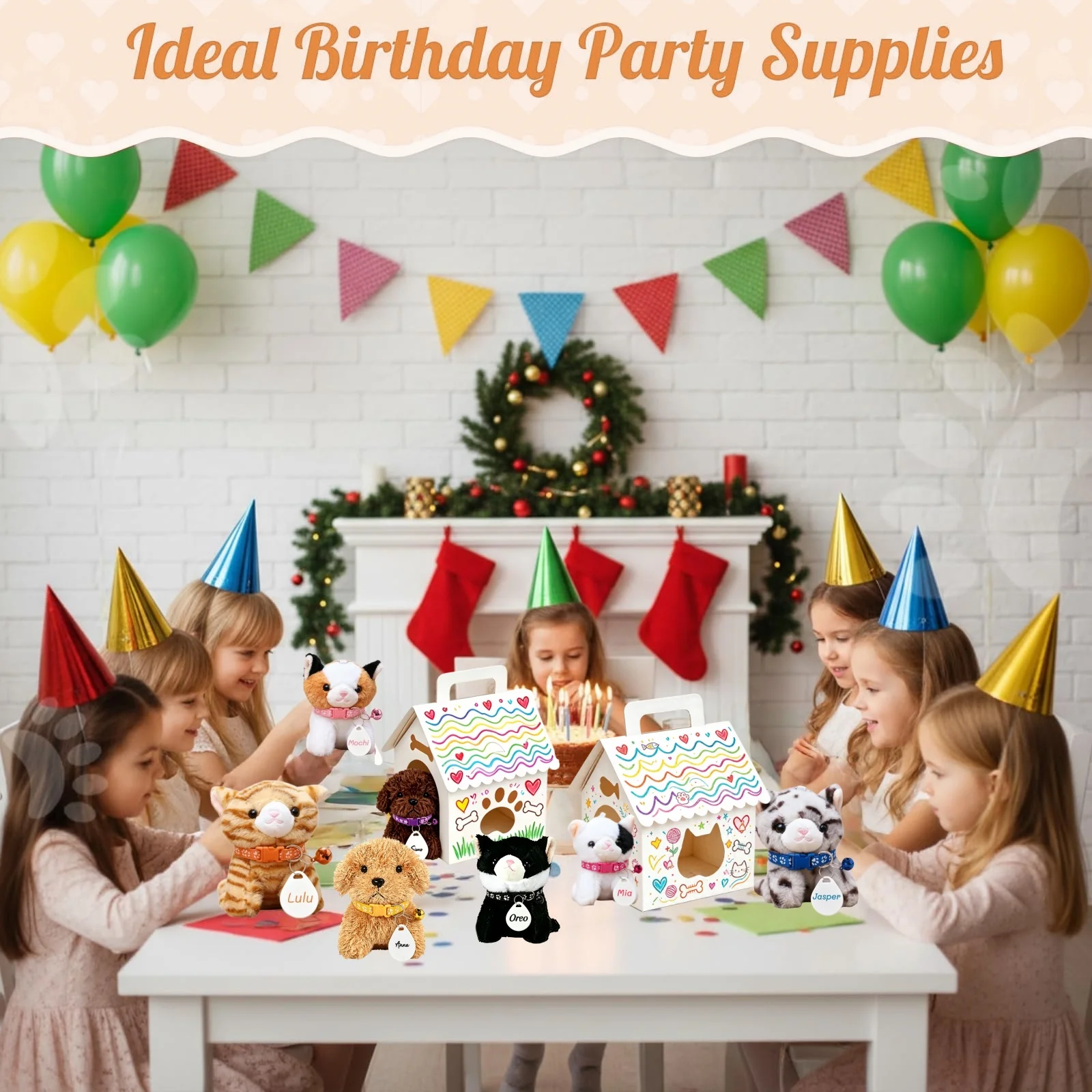 8-36Sets Adopt a Pet Party Favors Kitten Teddy Dog Bulk Blank House with Adjustable Collars for Birthday Baby Shower Party Gift