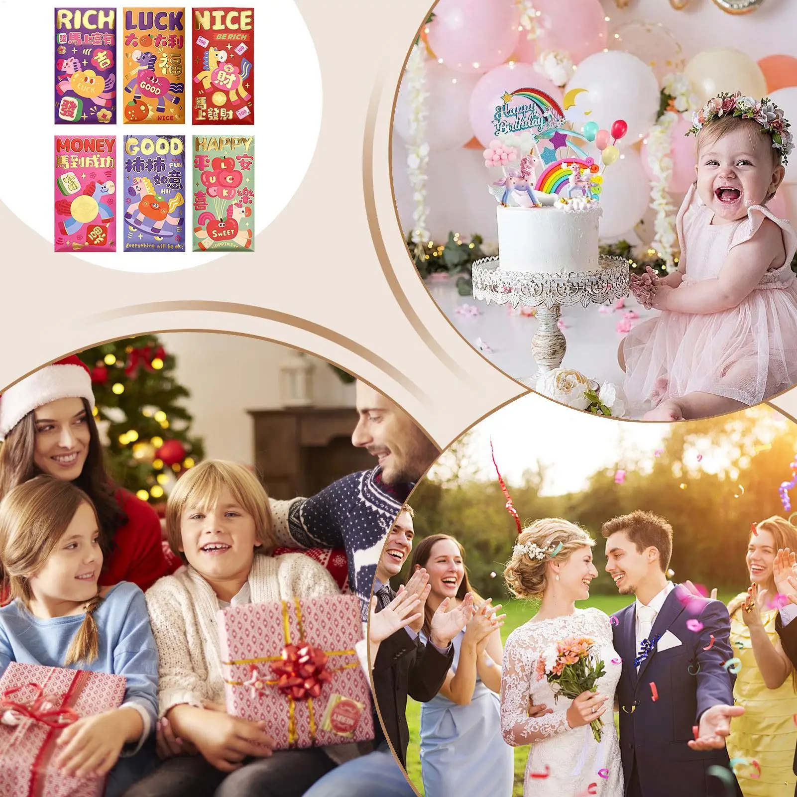 مغلفات السنة القمرية الجديدة 2026 احتفال بالعطلات، مظاريف حمراء للعام القمري الجديد الصيني للأطفال والكبار والأصدقاء العائليين