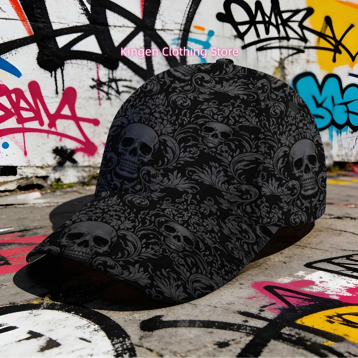 1pc with Gothic Skull Damask Pattern Print Adjustable Duckbill Hat Snap Fastening Lightweight Design All-Over Print Ideal for Ca
