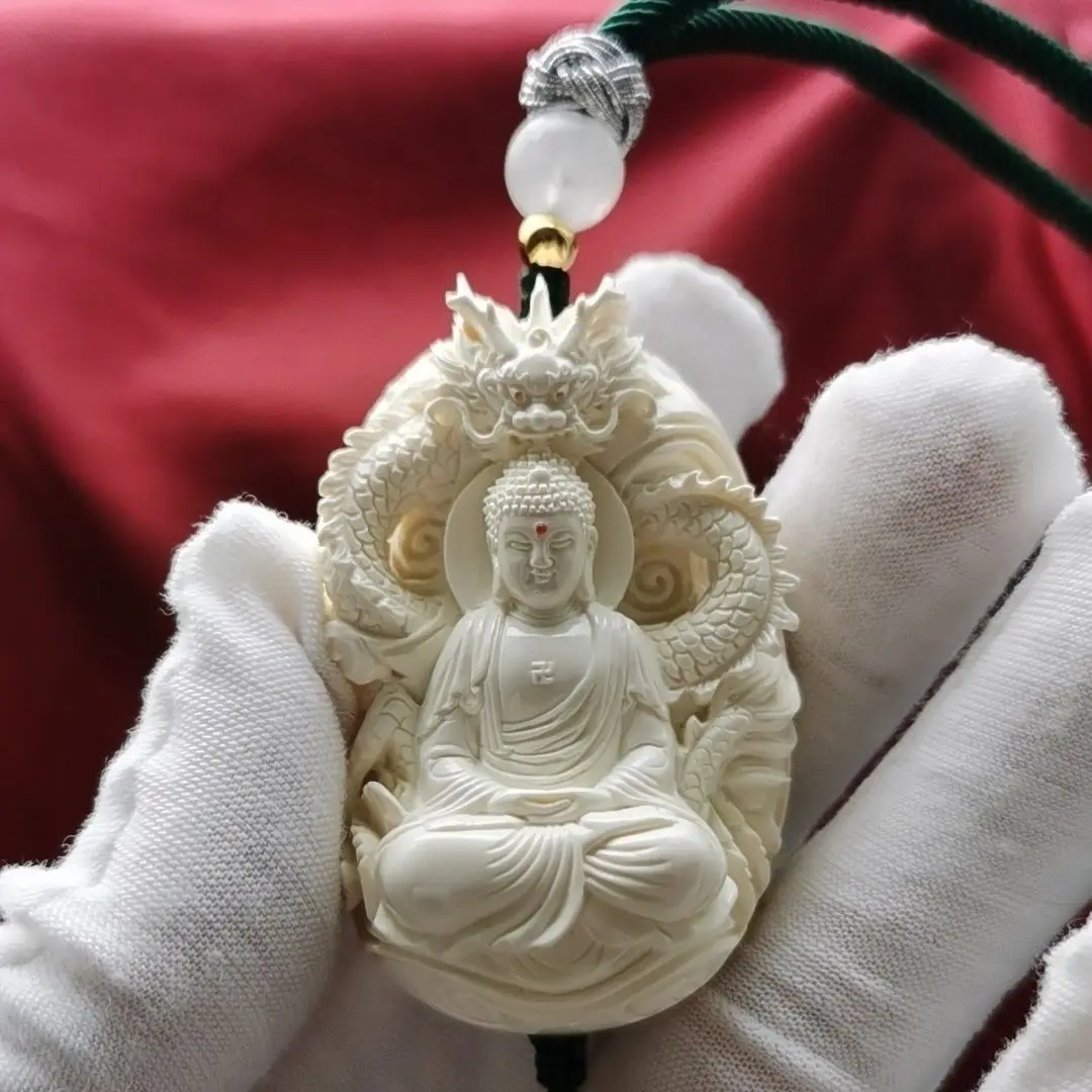 UMQ mamut z kości słoniowej ręcznie rzeźbione Tathagata osiem Patron Amulet zodiaku małpa wisiorek markowe prezenty męskie i damskie