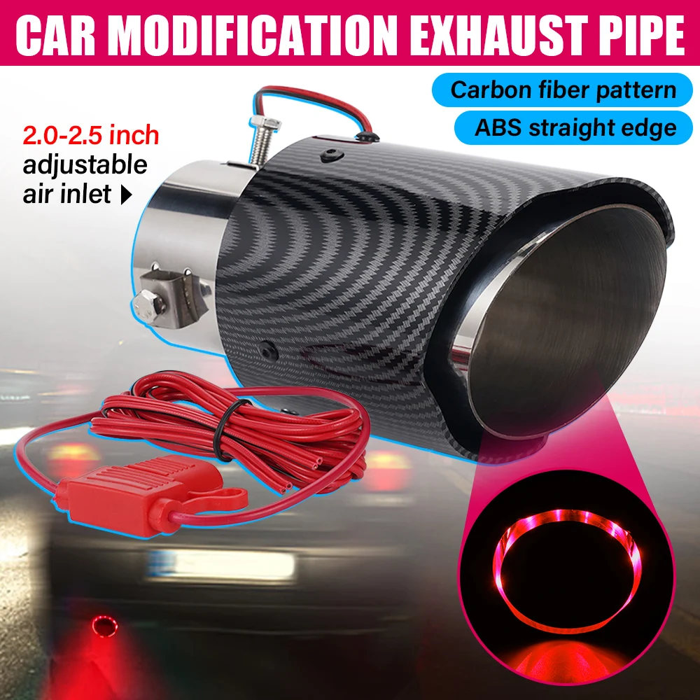 

Car Flame Exhaust Tailpipe Modification Carbon Fiber Texture Red/Blue Flame Tailpipe LED Decorative Light Exhaust Pipe 2.0-2.5in