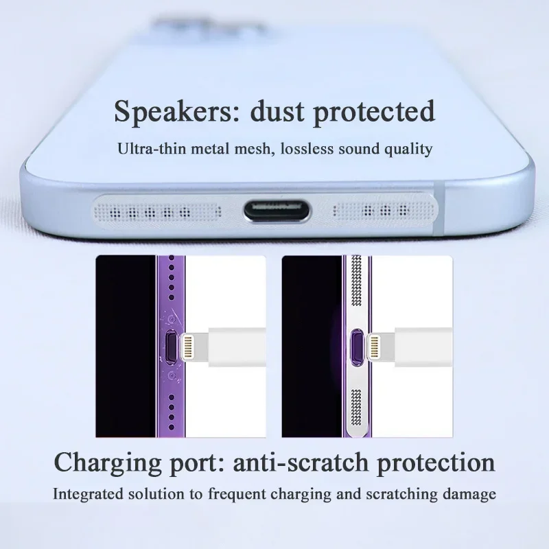 Metal Dust Plug for IPhone 12 13 14 15 16 Pro Max Speaker Protection Mesh Charging Port Protection Silicone Dust Cap Accessories