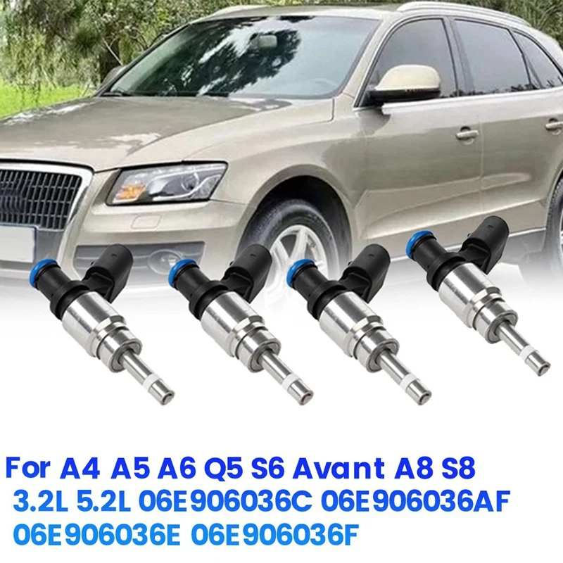 

4Pcs Fuel Injector Nozzle 06E906036F 06E906036E For Q5 A4 A5 A6 3.2L V6 A8 S8 3.2L 5.2L 06E906036C 06E906036AF