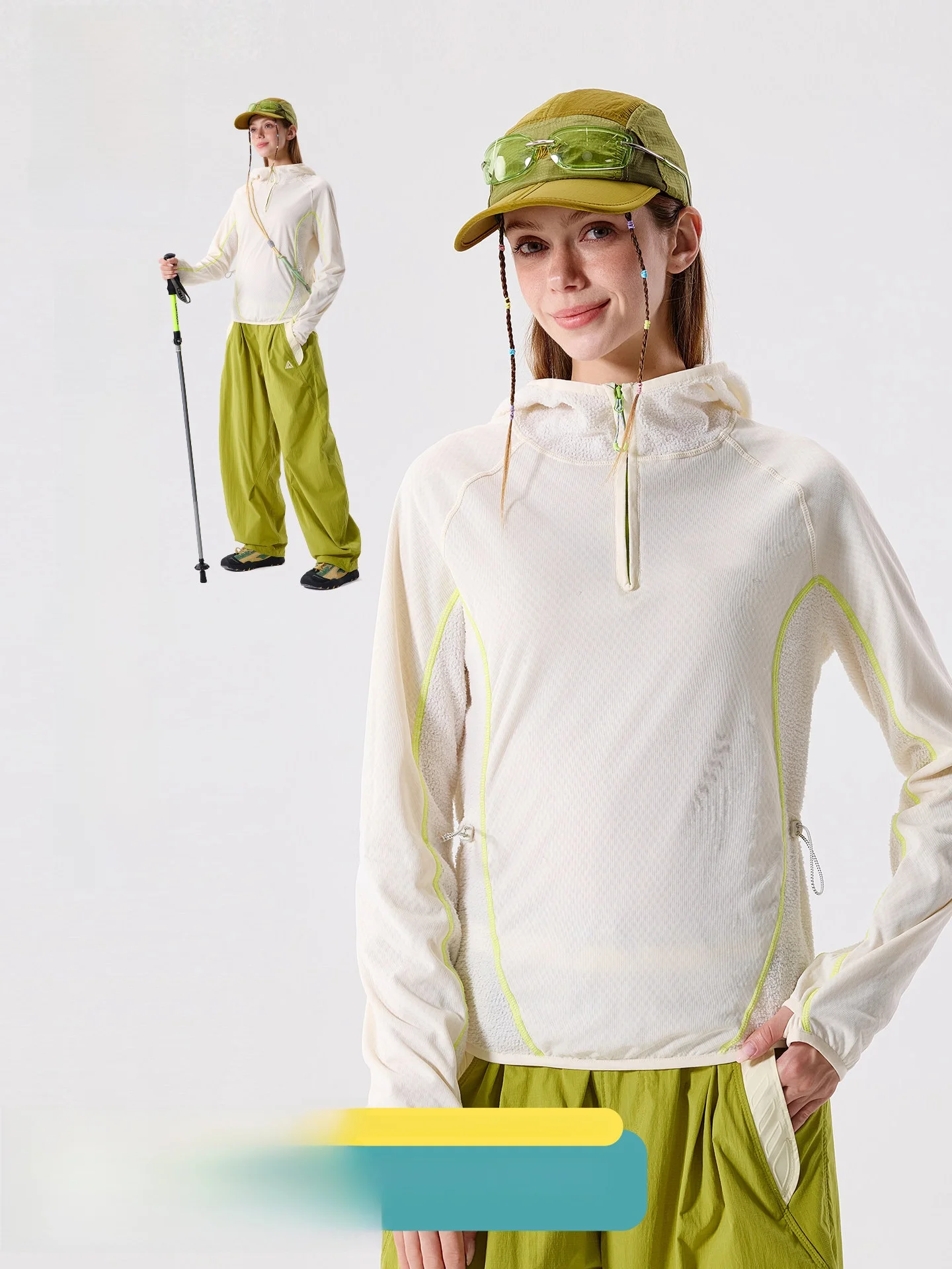 LAZY DAY Outdoor HUSS Line Half Zipper Hooded Long Sleeve T-Shirt Women's Loose Autumn Winter Hiking Sportswear Top