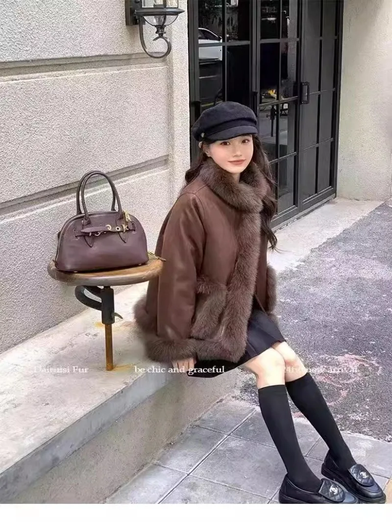 European Station 2024 Winter New Splicing Fox Hair Suede Skinny Fur White Duck Down Fashionable and versatile Jacket For Women