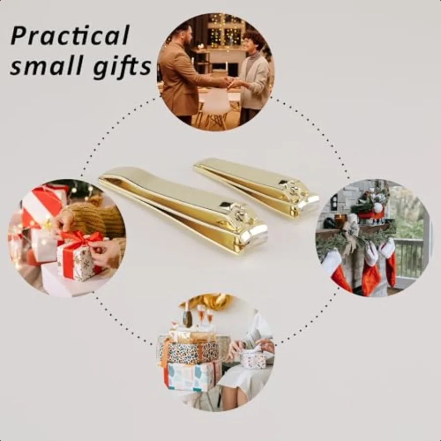 2-delige nagelknipperset roestvrijstalen vingernagelknipper voor volwassenen klein cadeau kerstsok kleinigheidjes goud