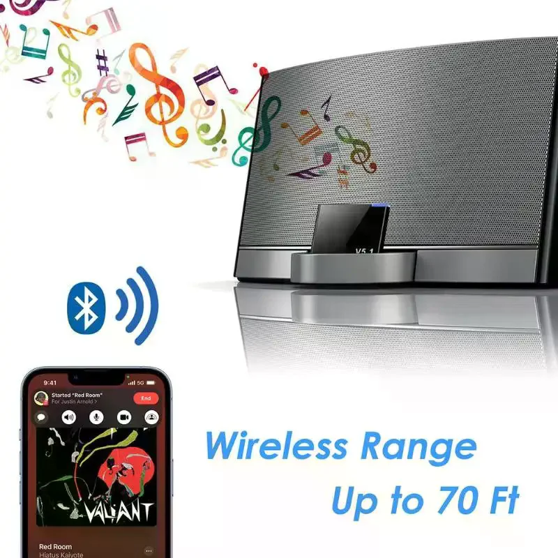 30-Pin Bluetooth 5.1 Audio Receiver A2DP Music Mini Wireless Adapter For Phones And Tablets (30-Pin Jack Analog)