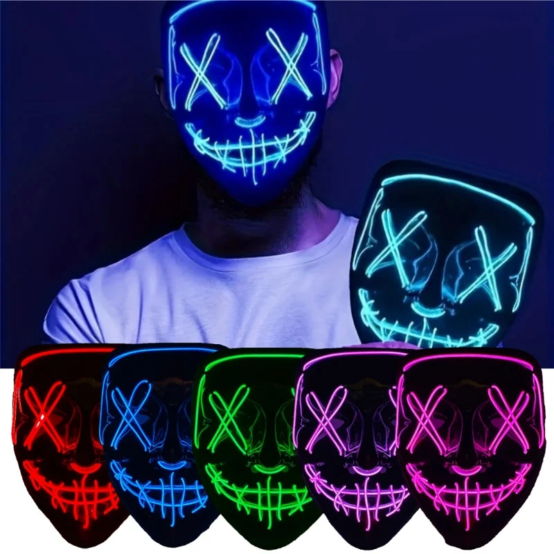Halloween Glowing Party Mask Black Words Halloween Led Masks PVC Plastic LED Lights Horror Face Mask Luminescent Props
