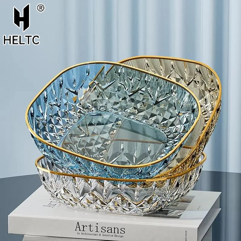 Crystal Fruit Bowl With Gold Rim Diamond Cut Texture Shatter Resistant For Serving Fruits Snacks Home Decor