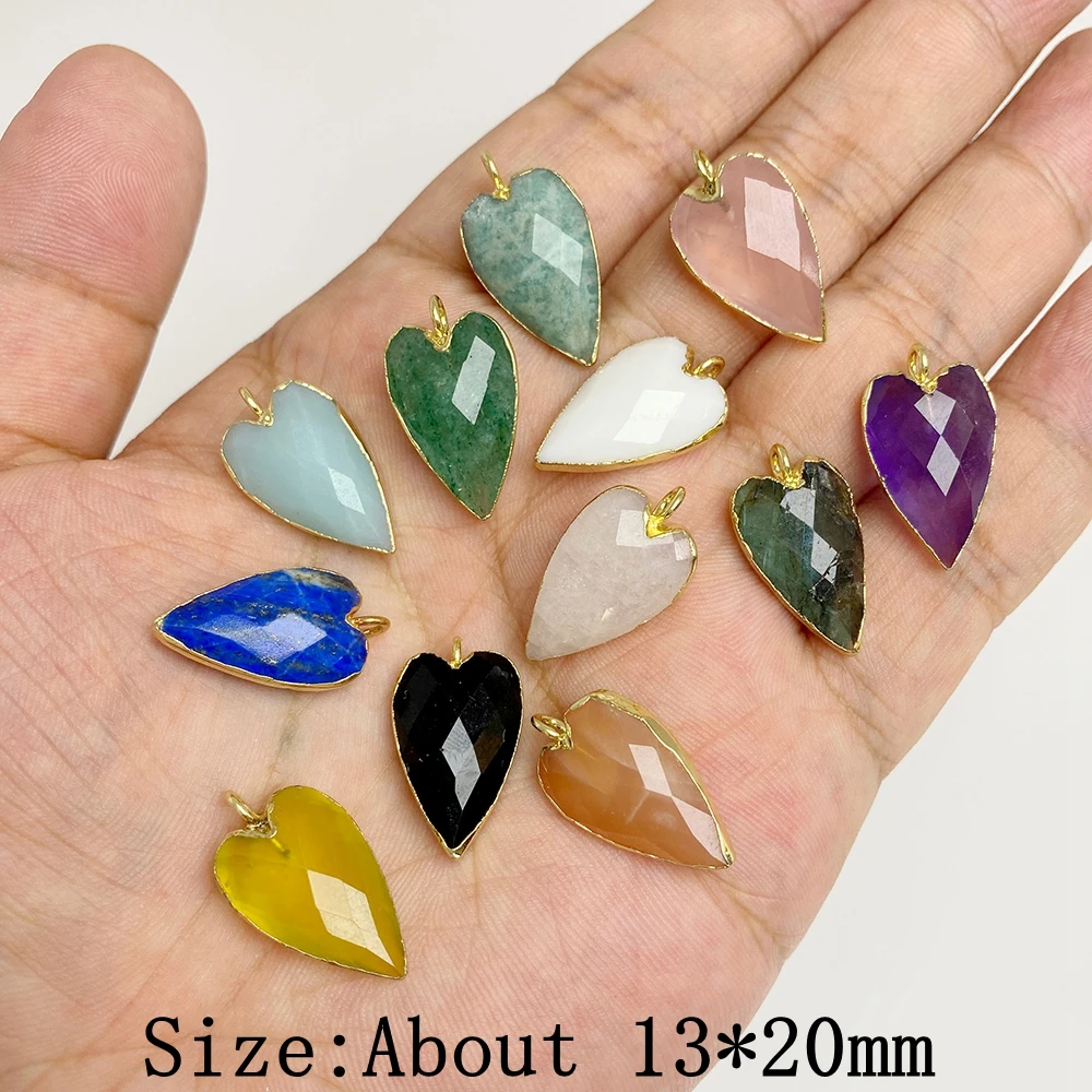 2Pcs/Lot 13x20mm Natural Peach Heart Shape Stone Pendants Lapis Lazuli Amethysts  Crystals Pendant Healing Reiki Charms for DIY