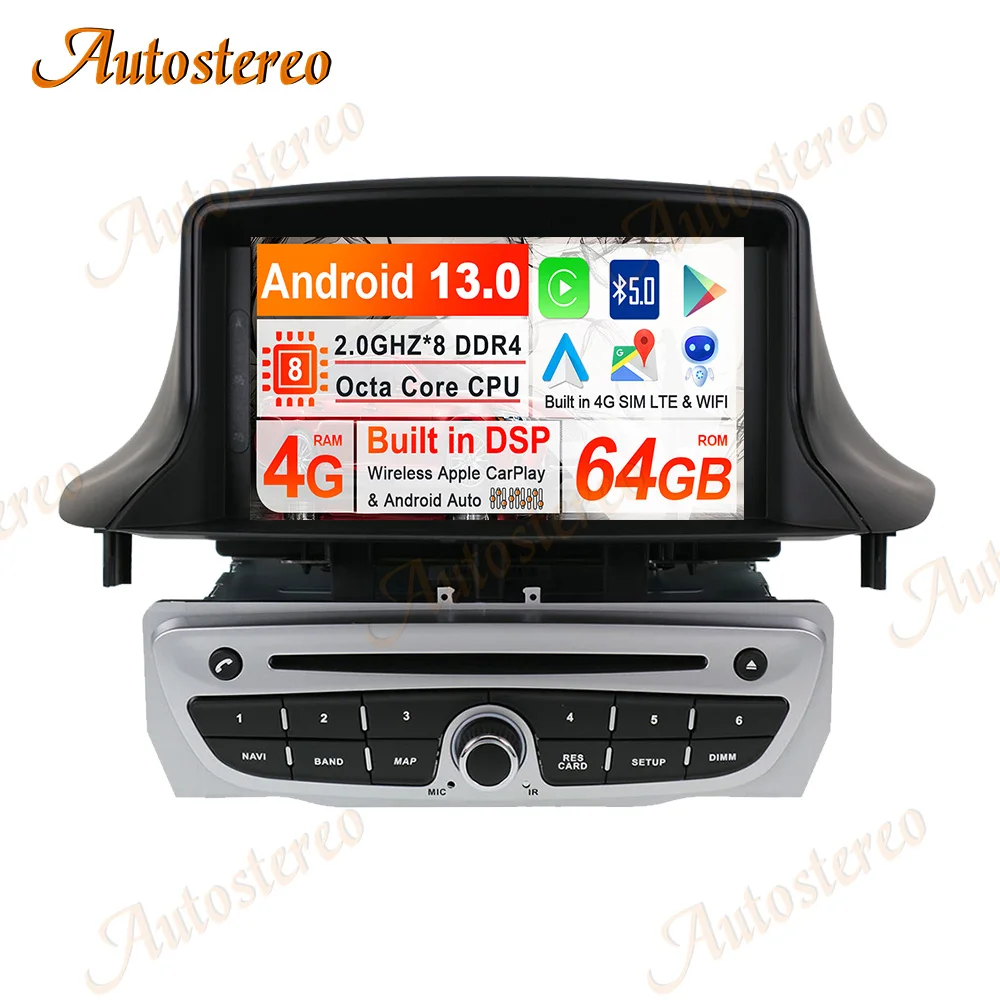 Carplay Android 13 Car DVD Player For Renault Megane 3 Fluence 2009-2016 Headunit GPS Navigation Multimedia Player Auto Radio