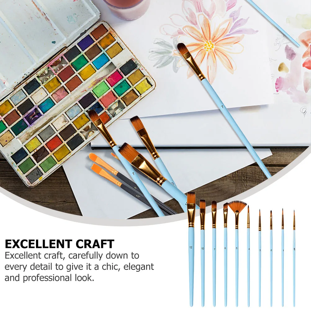 

10 Pcs Color Brush Set High Quality Wood Aluminum Painting Brush Painting Brushes Acrylic Watercolor Art Supplies