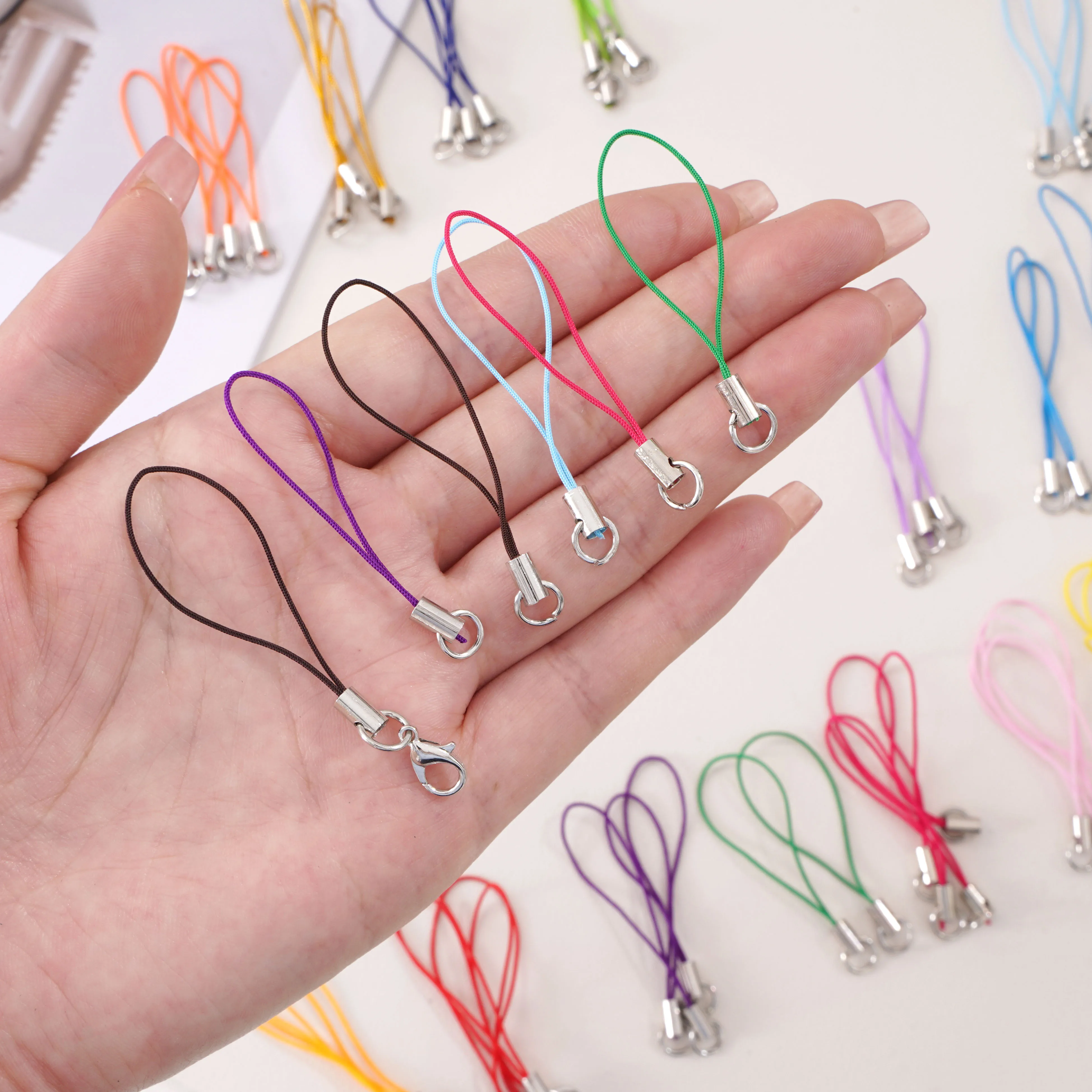20Pcs Polyester Thread Cord Mobile Phone Craft Pendant Lanyard DIY Handmade Materials Key Ring DIY Toys Pendant Clips Lanyard