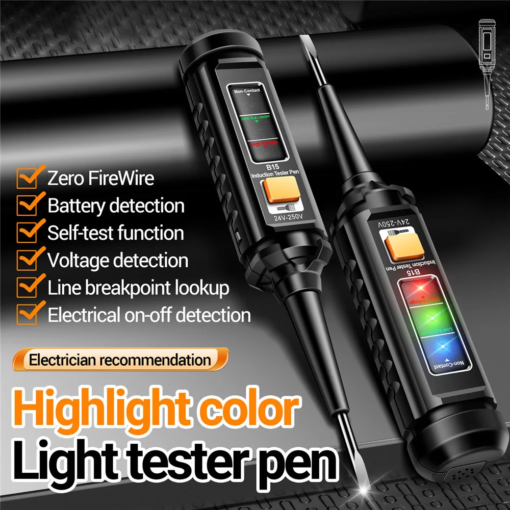 caneta de teste de inducao multimetro ac 24250v destaque de luz colorida deteccao de tensao profissional ferramentas de teste de chave de fenda para eletricista 01