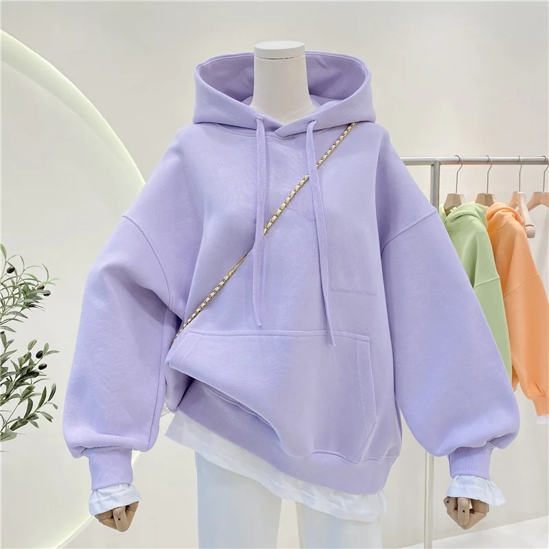 

Large Size Women's Hoodie Sweatshirt Printed Letter Splice Fake Two-Piece Jacket Korean Style Spring Fashion Casual Wear