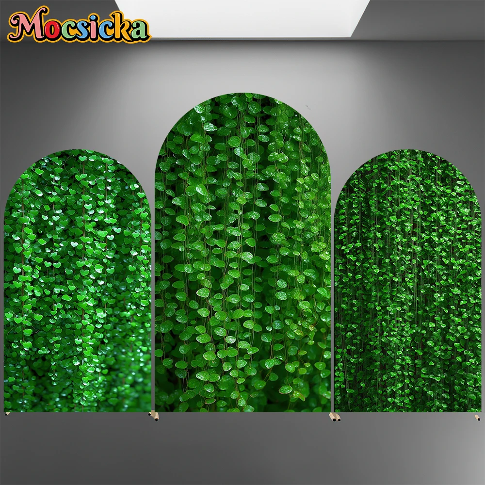 

Mocsicka Green Leaves Arch Background Covers Cloth Soft Double-Sided Studio Shooting Props Birthday Photo Backdrop Pattern Decor