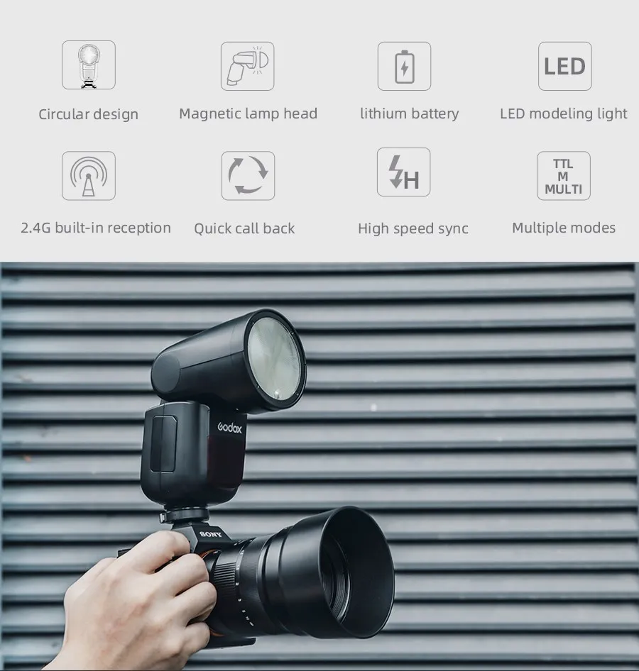 Godox V1 PRO Flash TTL Per Nikon | Testa Tonda 76Ws | HSS 1/8000s | Con Trigger Wireless X3N Incluso