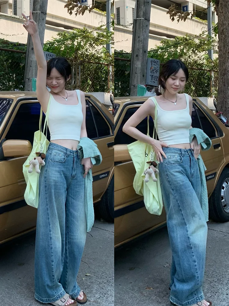 

Джинсы Queen Taste: модные, с эффектом потертости, повседневные, с высокой талией, прямые, из хлопка, женские, премиум-качество, деним