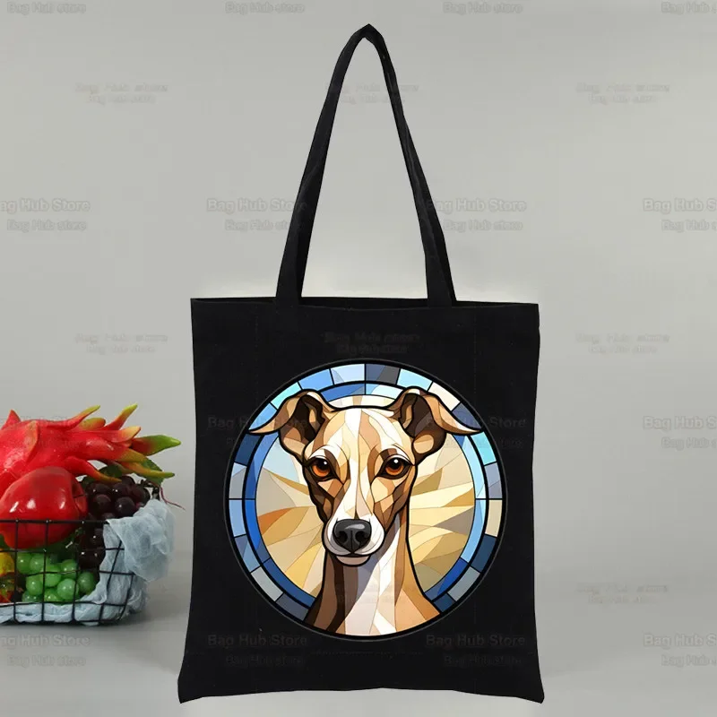 السلوقي الكلب مجنون السلوقي سيدة أكياس التسوق قماش حمل حقيبة حقائب الكتف صديقة للبيئة قابلة لإعادة الاستخدام لطيف حقيبة مدرسية