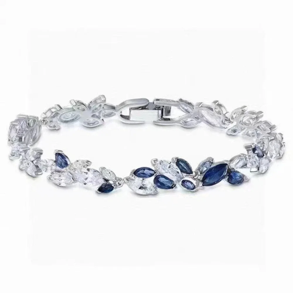 

2025 Кристаллический элемент, модный браслет с листьями и конским глазом, романтический браслет с лепестками и каплями воды