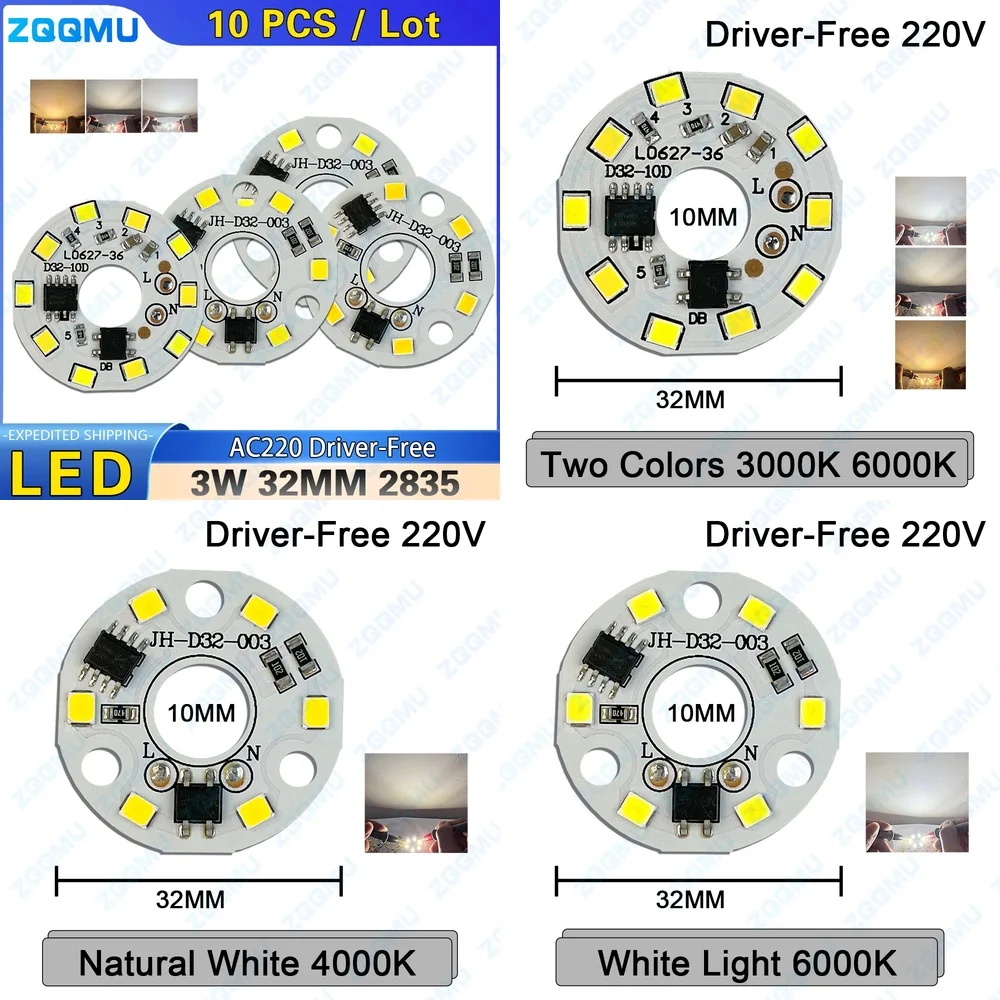 

3 Вт светодиодный AC220V круглый патч-модуль без драйвера источник света для точечного светильника 32 мм двойной цветной температурный чип