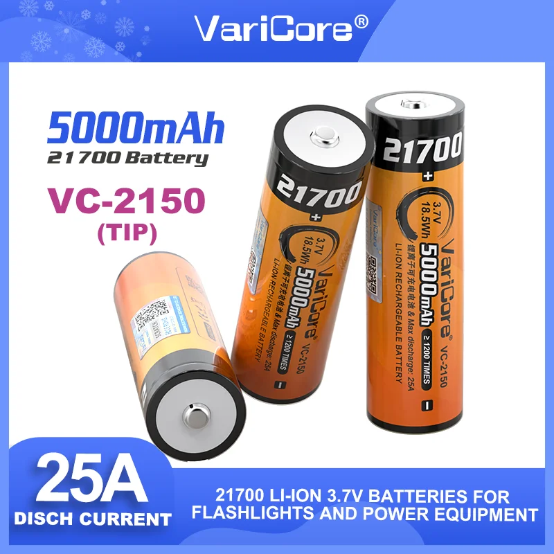 

VariCore VC-2150 With TiP 21700 lithium battery, 5000mAh large capacity, 3.7V power type battery, suitable for strong flashlight