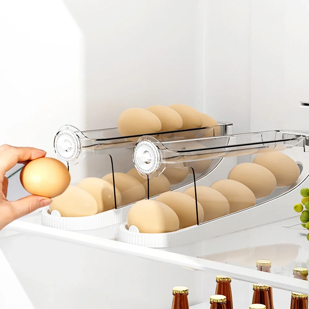 Household Multi-layer Automatic Rolling Egg Storage Box Kitchen Egg Rack Tray Refrigerator Timing Special Egg Carton