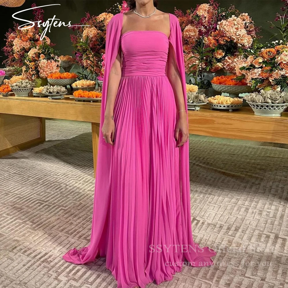 

SSYTENS Pink Prom Dress Customized Long Cape Robes De Soirée Chiffon Women Elegant Special Party Evening Gowns Vestidos De Gala