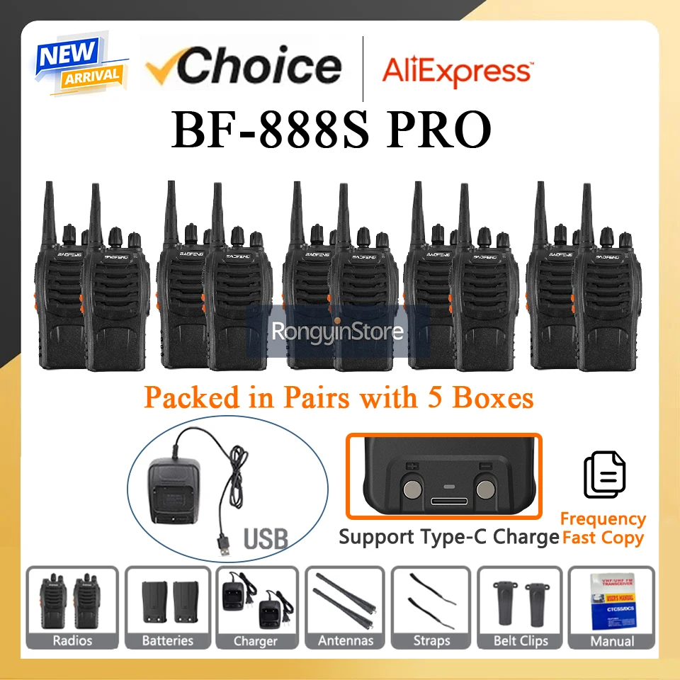 Baofeng Walkie Talkie 888S Rechargeable Long Range 16 Channel Professional Radio Handheld Radios Li-ion Battery Charger Included