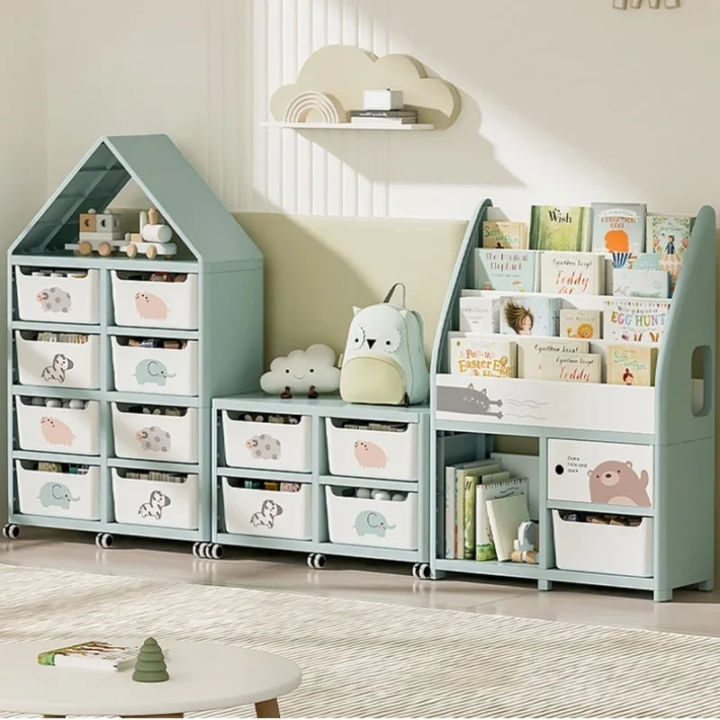 Plastic Children\'s Bookcase Baby Books Toys Storage Cabinet Floor Standing Bookshelves Home Simple Storage Organizer Bookshelf