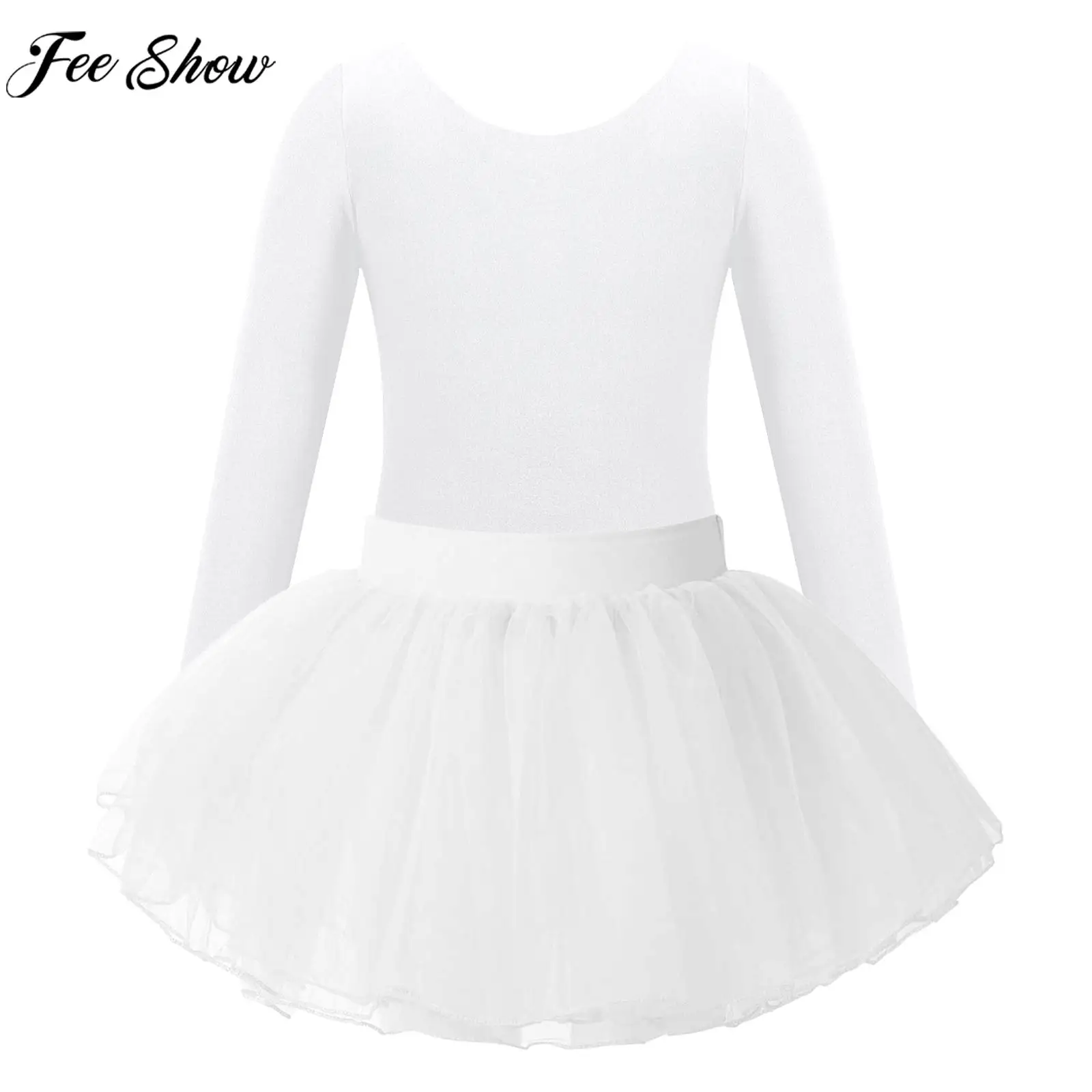 

Children Girls Ballet Dance Outfit Long Sleeve Stretchy Leotard with Tutu Layered Skirt for Gymnastics Skating Dancing Class