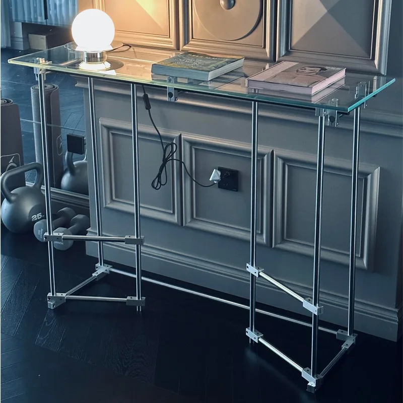 Stainless steel living room art entrance table optical axis entrance table, light luxury transparent glass table