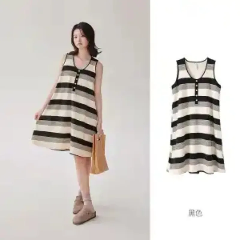 

Women Striped Sleeveless Nightgown V Neck Loose Casual Plus Size Summer Homewear Slip Dress