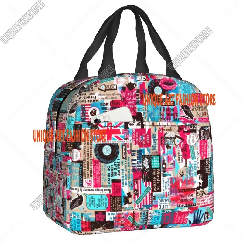 Retro Uk London British Collage Insulated Lunch Bag for Outdoor Picnic Resuable Cooler Thermal Lunch Box Women Kids